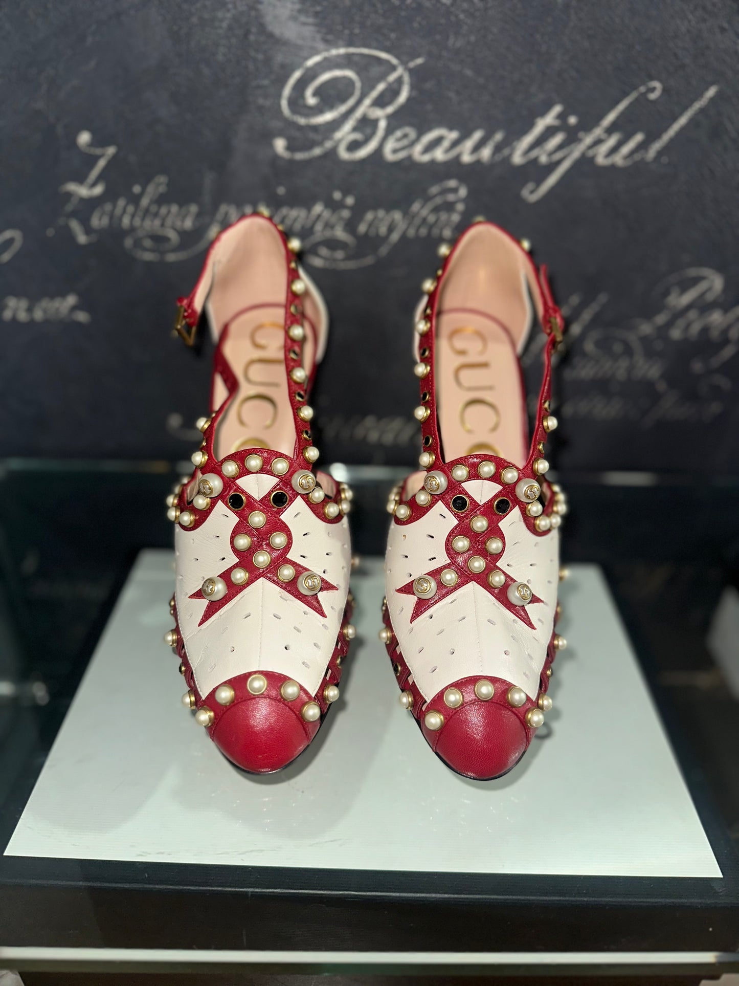 Tracy Pearl Studded Leather Pump Sandals