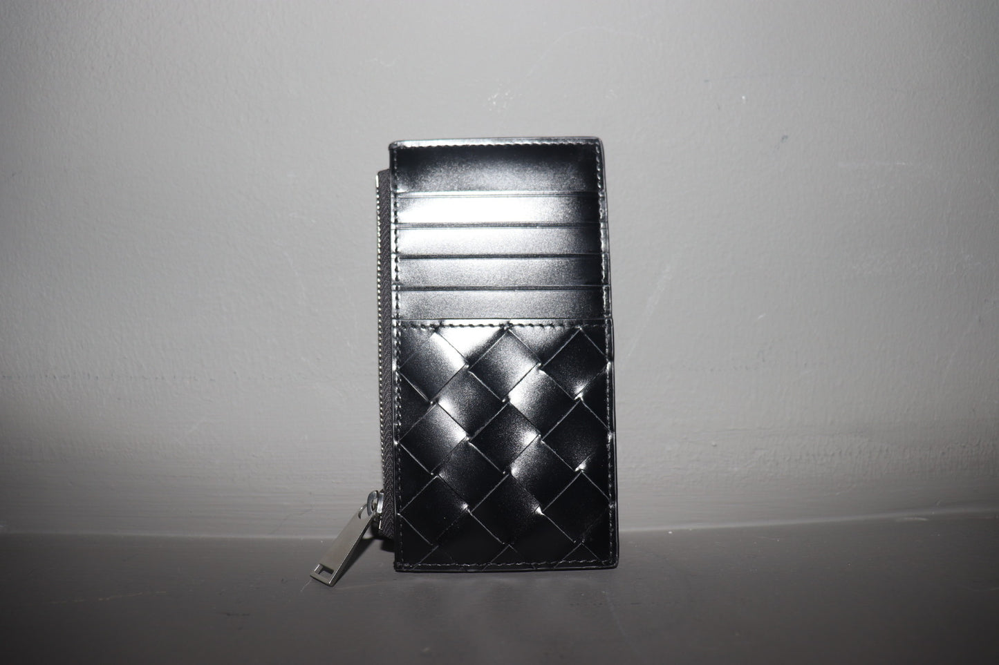 Intrecciato Leather Zippered Card Holder