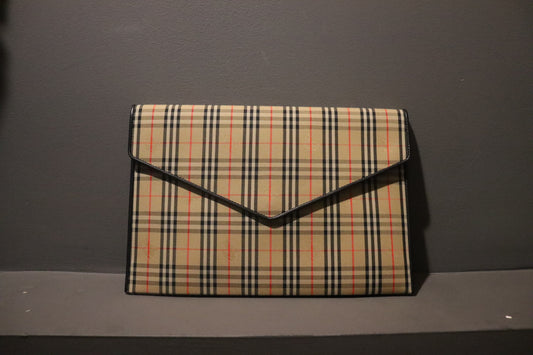 Check & Leather Envelope Pouch
