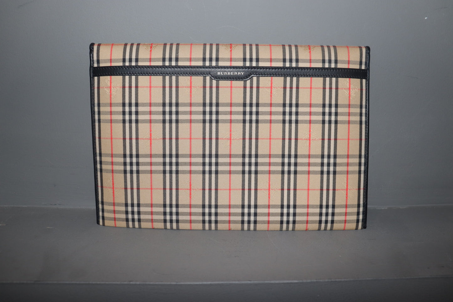 Check & Leather Envelope Pouch