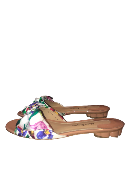 Chianni Flat Floral-Print Silk Slide Sandal