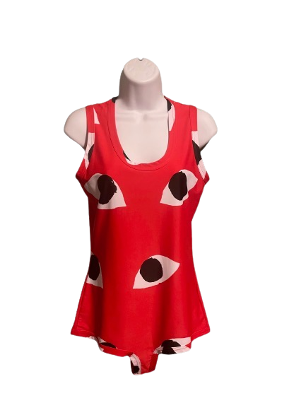 Red Eye-Print Sleeveless Bodysuit